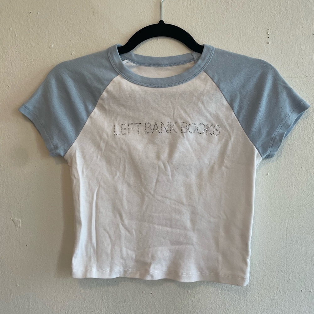 Left Bank Books Cropped Bedazzled Baby Tee